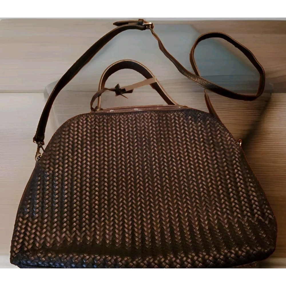 Giorgia Milani Woven Leather Satchel Purse Handbag black Italian Made Crossbody - Picture 2 of 10